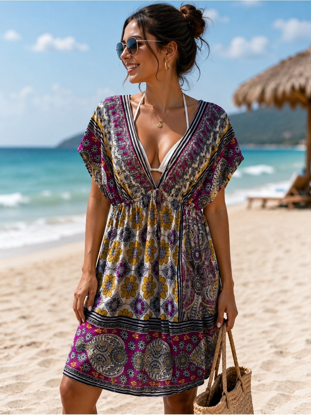 🌴🌺 Xhilaration Boho Swim Cover Up Dress Small | Beach Vacation Floral Paisley